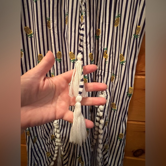 NWT Solitaire Swim Coverup Pants Pineapple and Stripes Pom Poms Drawstring Waist - Picture 5 of 12